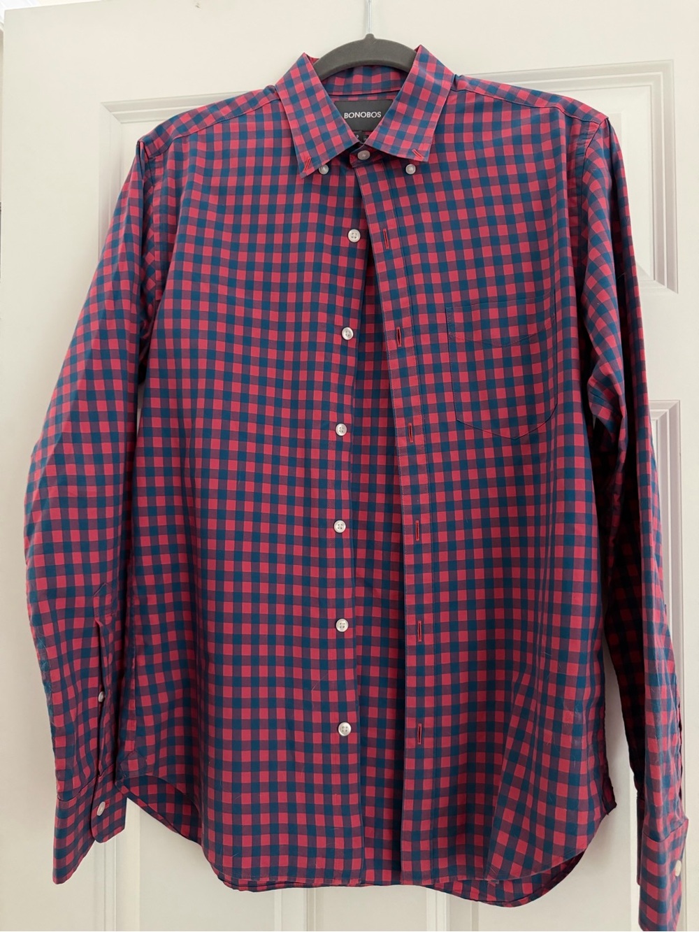 Bonobos Navy and Red Gingham Button-Down Shirt